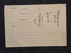 WWII German Administrative Card Fragment With Handwritten Entries & Map Grid