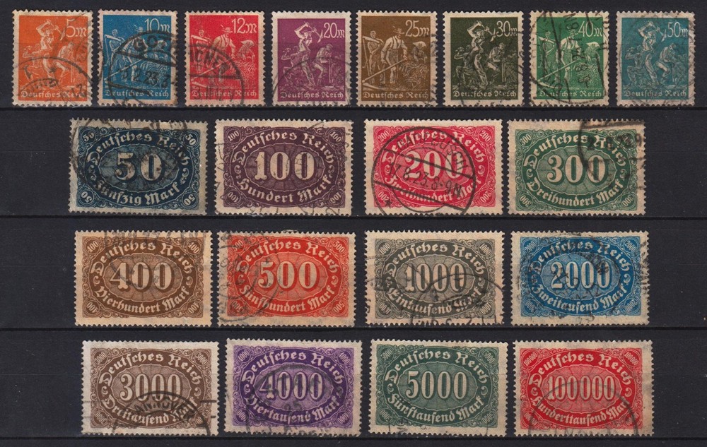 1922 GERMANY REICH INFLATION PERIOD Mi. 238-257 COMPLETE SET VERY FINE USED