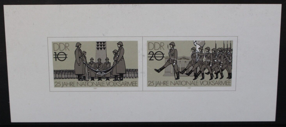 EAST GERMANY DDR 1981 People’s Army. BLACK PRINT SOUVENIR SHEET MNH SGE2295/2296
