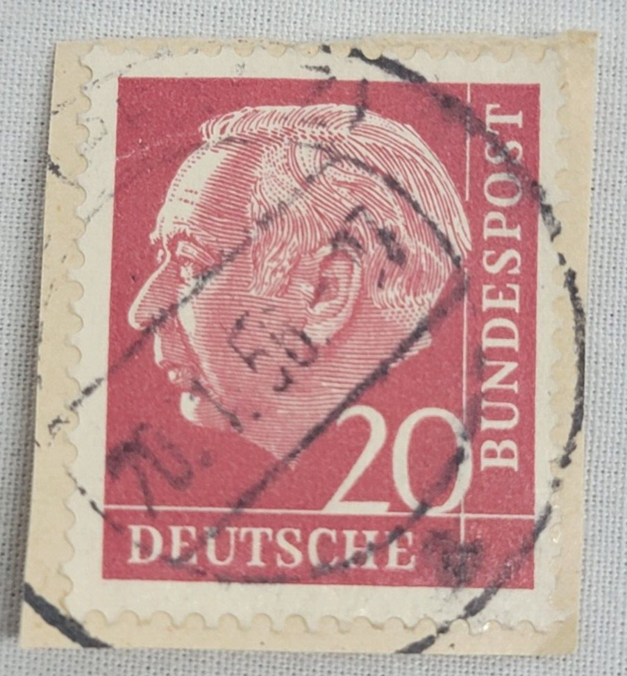 GERMANY ~ Deutrche/Bundespost ~ 20 Saufend Red Stamp ~ Posted ~ c.1954 ~ Y39
