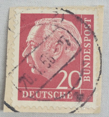 GERMANY ~ Deutrche/Bundespost ~ 20 Saufend Red Stamp ~ Posted ~ c.1954 ~ Y39