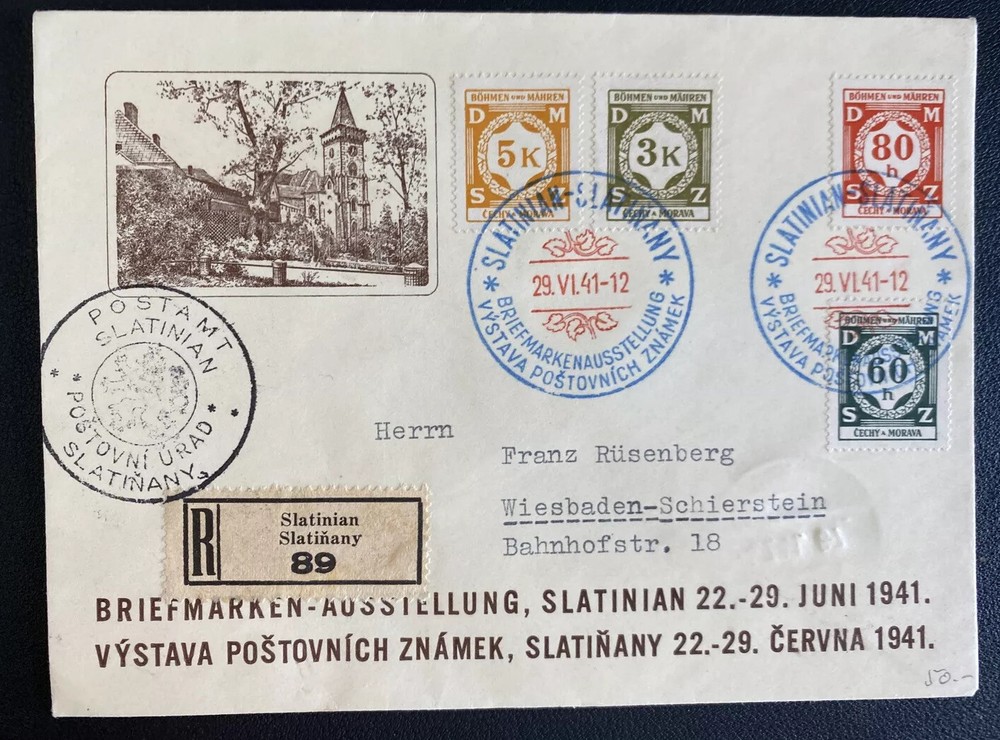 1941 Slatinian Bohemia Moravia Germnay First Day Cover To Germany Philatelic Exh