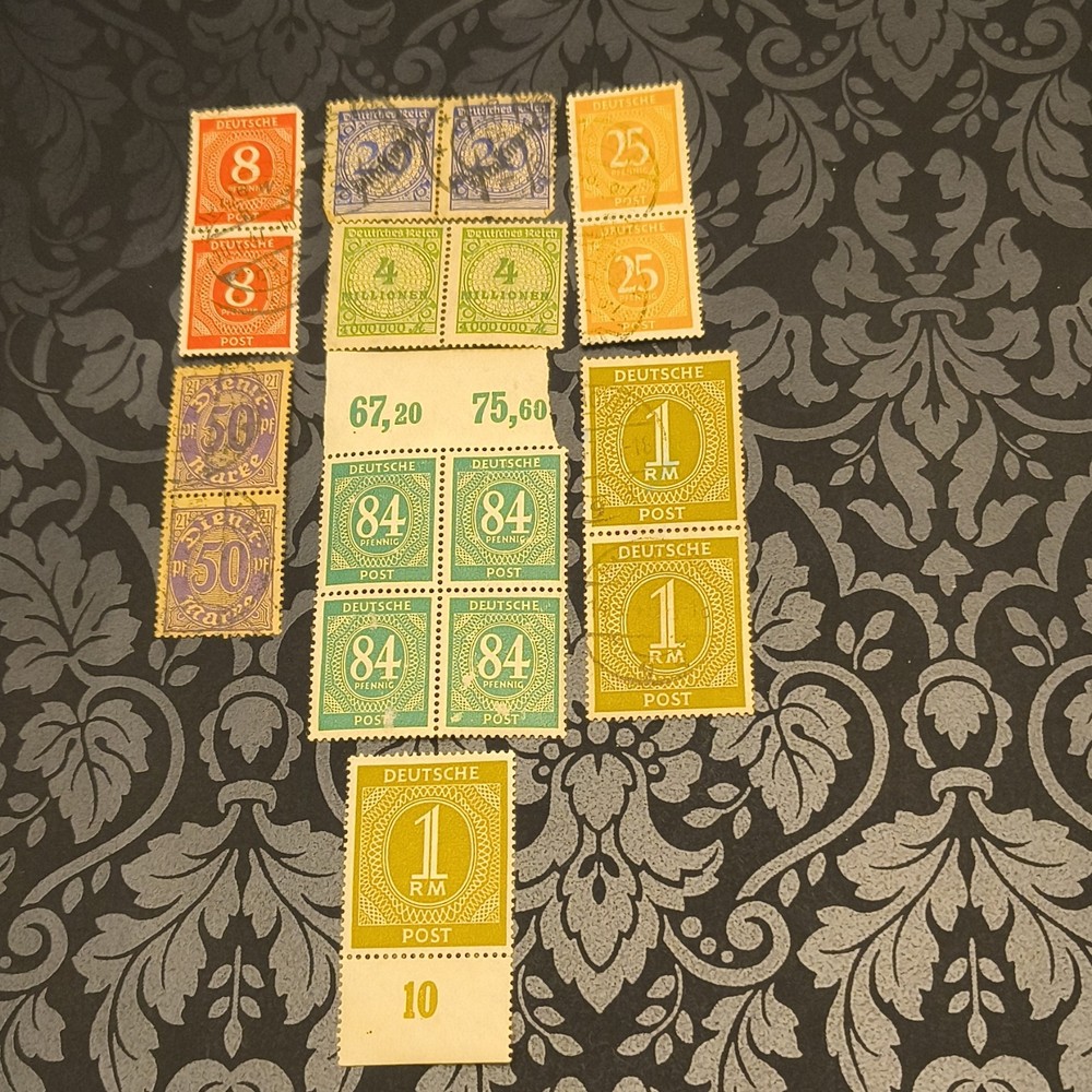 Germany Postage Stamp Blocks Yellow Green Red 8 25 50 84 1 RM lot 17