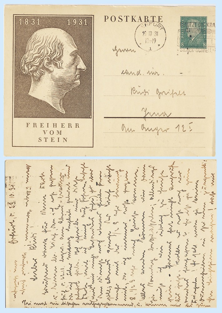 Germany 1931 8 pf Freiherr von Stein Postal Stationery Postal Card H&G 196