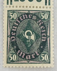 GERMANY ~ Deutrches Reich ~ Green Stamp 50 Mark ~ Posted ~ c.1922 ~ B192