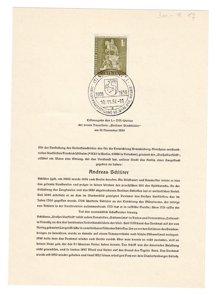 ETB – Berlin / BRD- No17 – Berlin Stadtbilder – 1 DM – 10 Nov 1956 – Michel 153