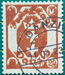 DANZIG 1922,Sc A11 20M orange brn, ERROR Double Impression, Rare, used
