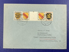 1947 GERMANY FRENCH ZONE GUTTER PAIR BATERSBRONN TO REICHENBACH