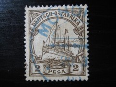EAST AFRICA GERMAN COLONY Mi. #11 used Kaiser Yacht stamp w/ blue Mohorro cancel