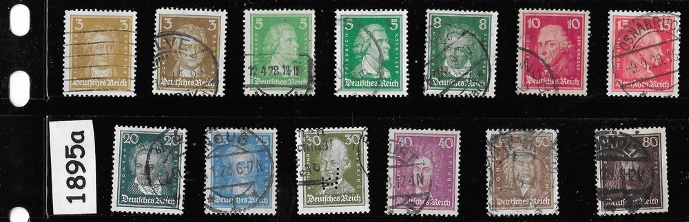 Stamp set 351-362 with color Varieties Germany Famous citizens 1926-27 #1895a