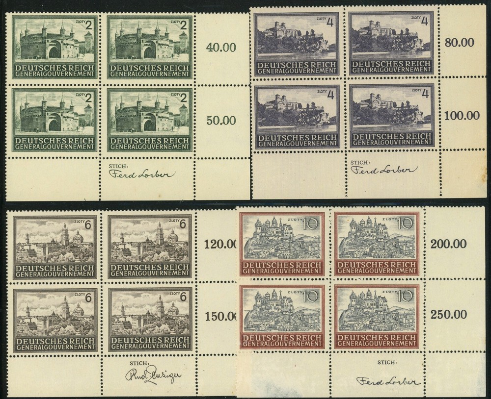 Poland German Occupation #N100-N103 Castles City Views Postage Blocks WWII MNH