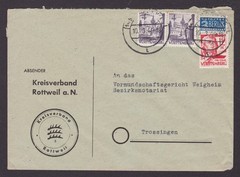 GERMANY 1949 Württemberg French zone, Cover from Rottewil to Trossingen