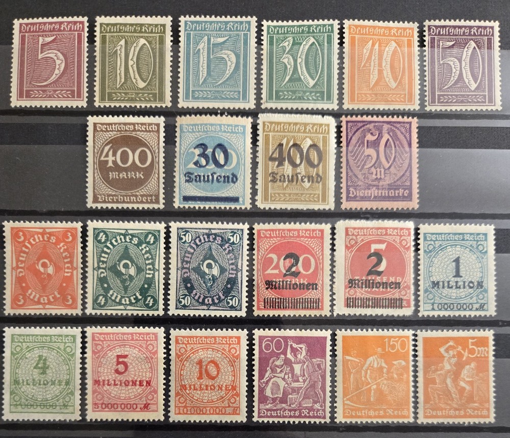 Germany Reich 1920s MNG Inflation Collection of 22 Stamps All Different