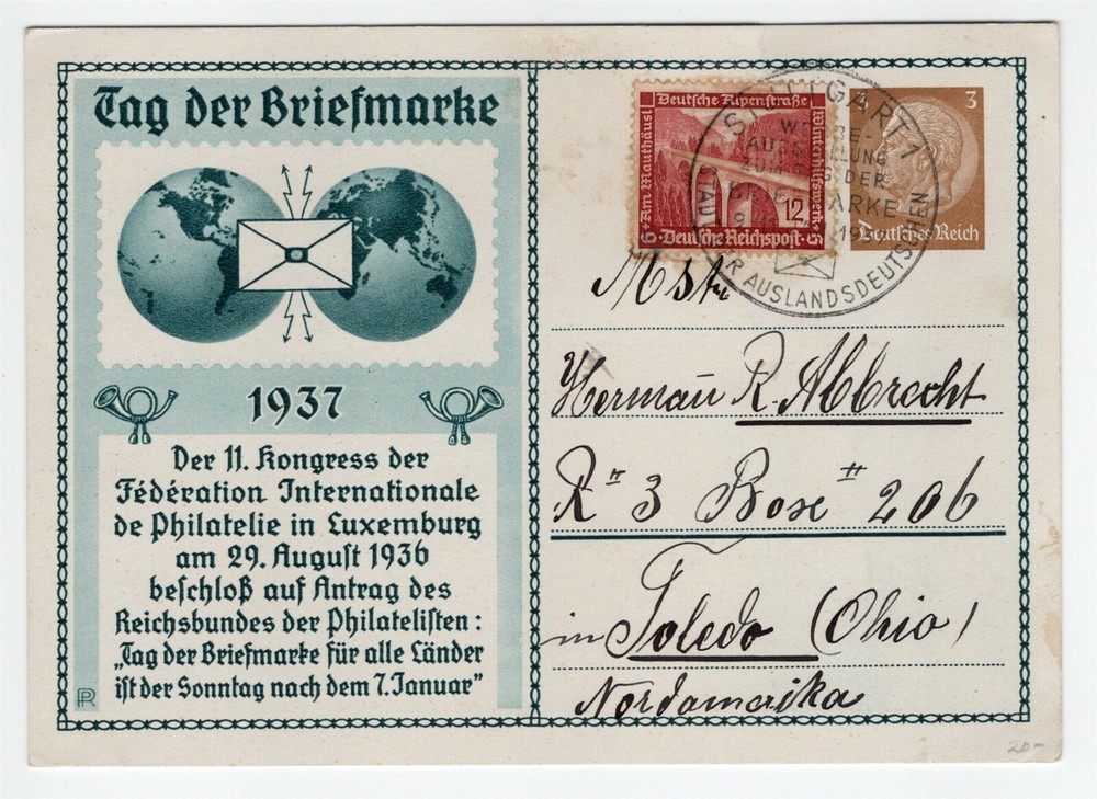 GERMANY 1937 ILLUSTRATED POSTAL CARD STATIONERY #3