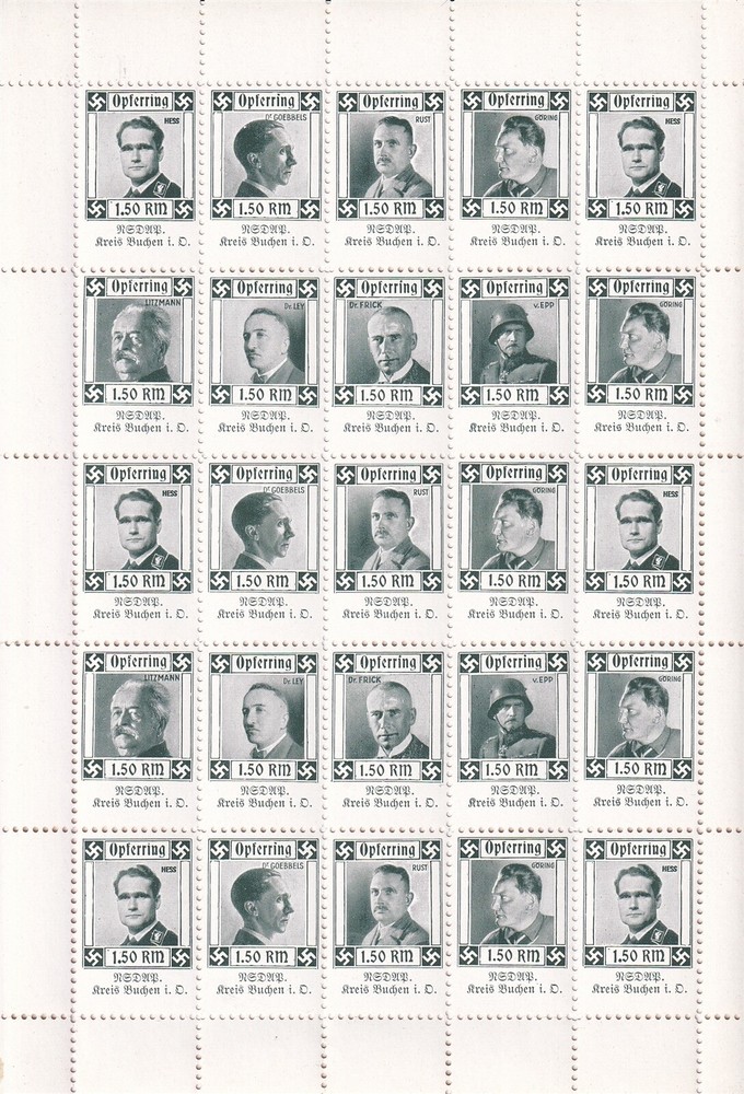 Stamp Germany Revenue Sheet WWII 3rd Reich Charity Kreis Buchen Green MNH