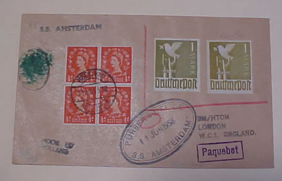GERMAN MIXED GREAT BRITAIN PEACE DOVE UNLSITED PAQUEBOT HOLLAND 1958