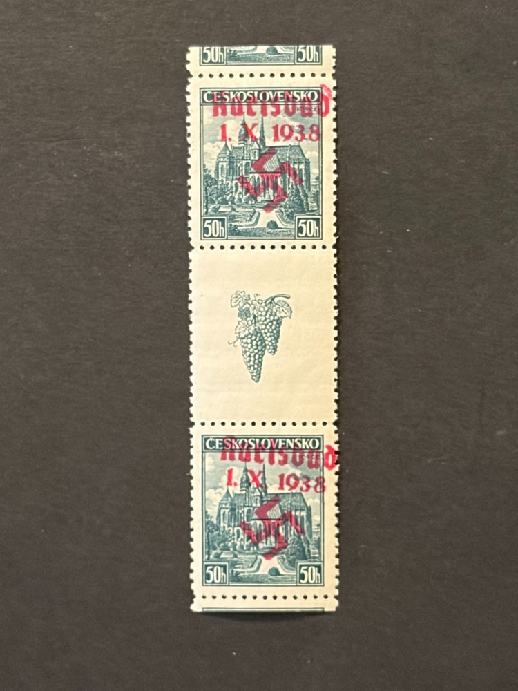 SUDETENLAND WWII Local ovpt KARLSBAD 50 h. gutter pair MNH /s4 #726