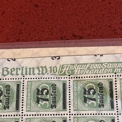 Weimar Deutsches Reich Stamps 400 Marks Overprinted 75 Tausend 2 sheets 100 per