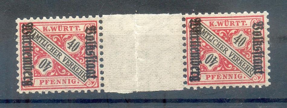 Württemberg 268ZS Interleaved Step MNH Post Fresh Echt