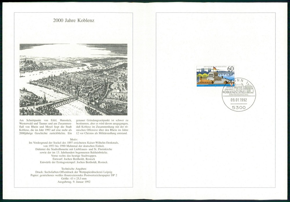 GERMANY FOLDER 1992/02 2000 JAHRE KOBLENZ MiNr. 1583 y