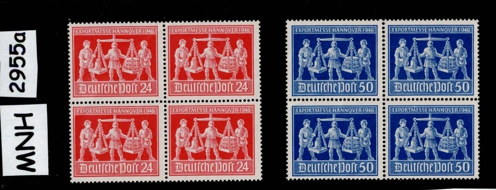 MNH Stamp block set Post WWII 1948 Germany Sc 584-585 Hanover Fair #2955a