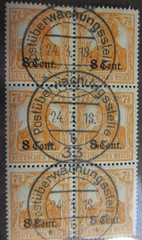 GERMANY BLOCK of 6 N17 w/8 CENT OVERPRINT VF USED CAT $45.00