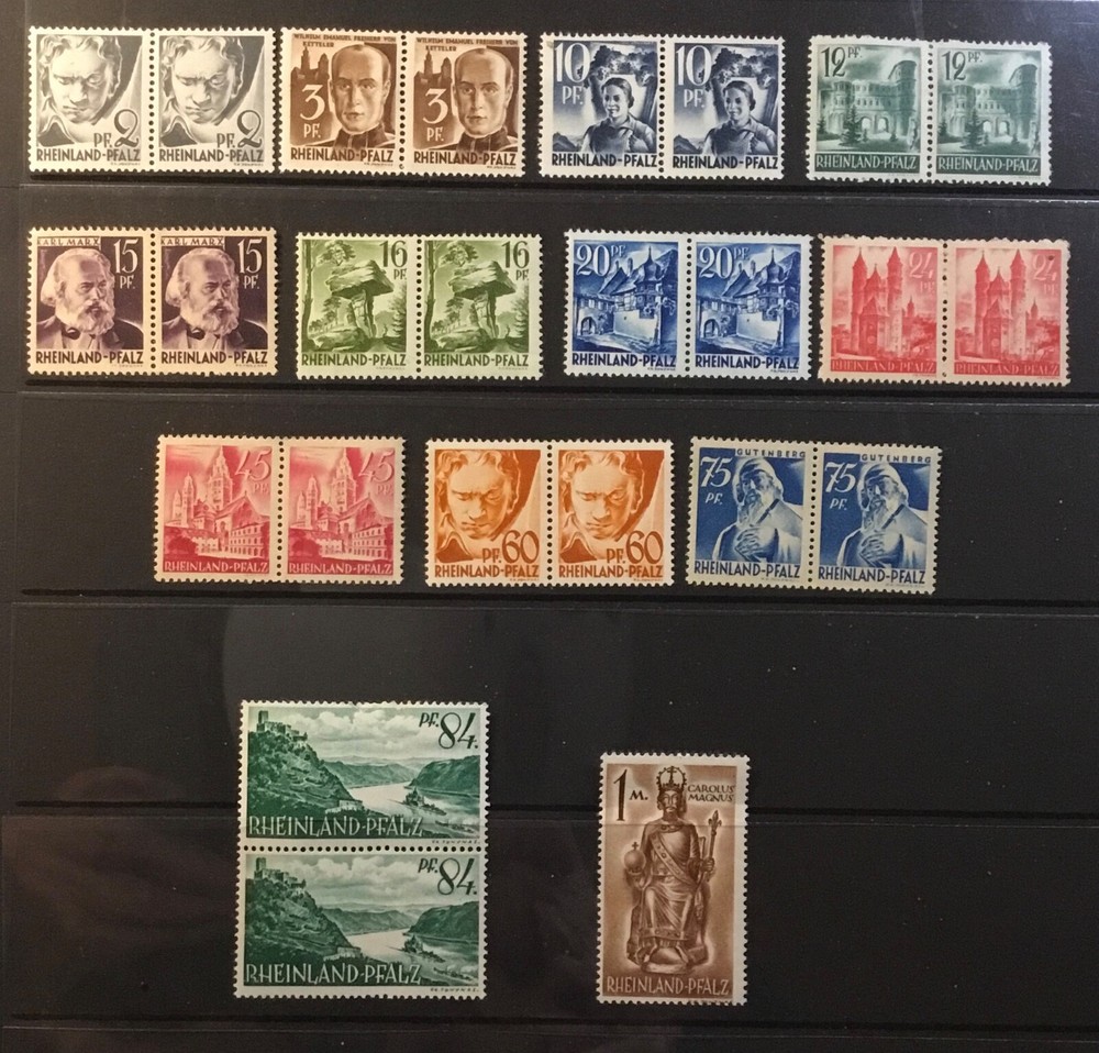 GERMAN OCCUPATION (RHINE PALATINATE) #6N1-6N15. PARTIAL HORIZONTAL PAIRS. MNH
