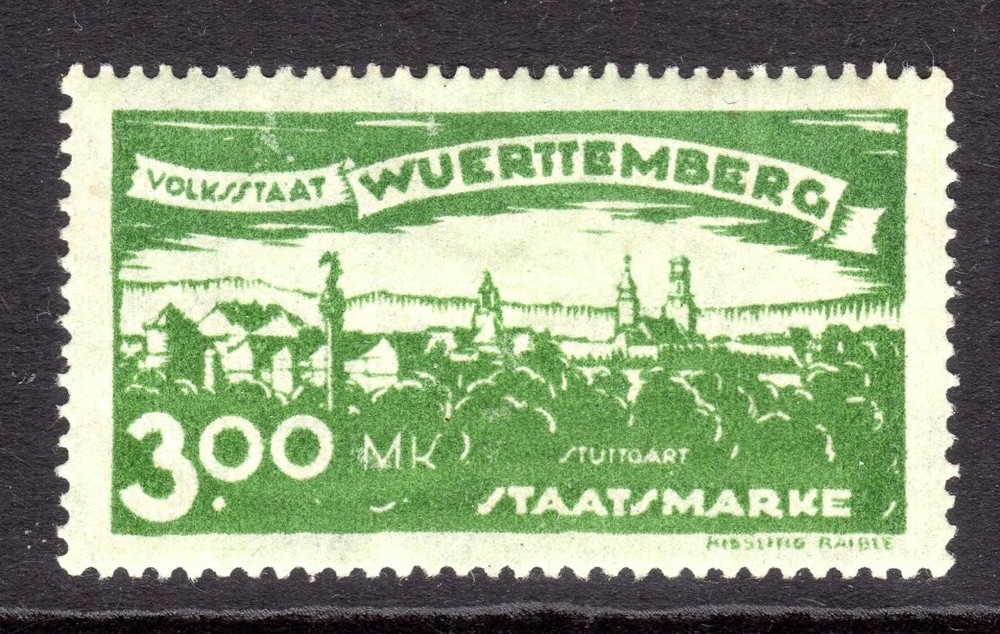 German States – Wurttemberg Scott #O175 Unused VF 1920 3 Mark