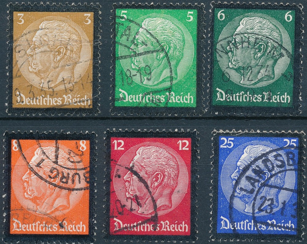 Stamp Germany Mi 548-53 Sc 436-41 1934 Fascism Death Hindenburg Mourning Used