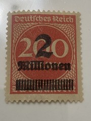 Germany Deutsches Reich 200 Millionen Red/Black Overprint Postage Stamp Used