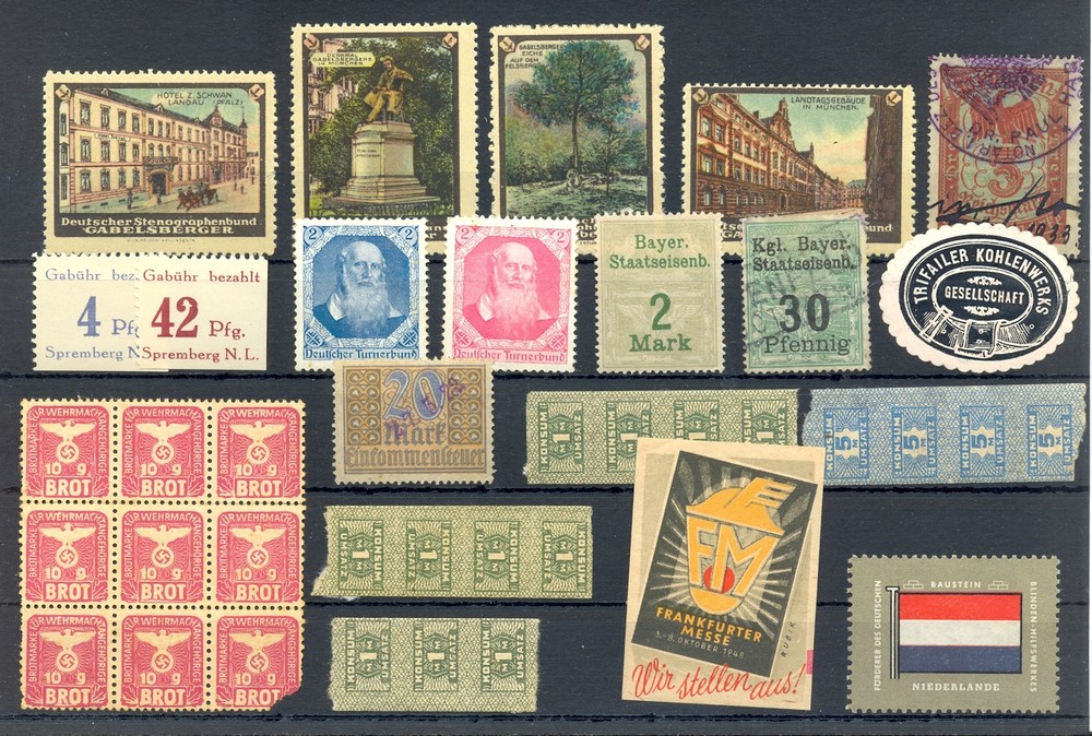 GERMANY 39 STAMPS -UNSORTED – REVENUES / BACK OF BOOK –F/VF