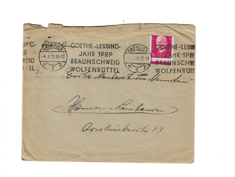 GERMANY 1929 Cover sent from Hannover – Slogan Cancel; rough opened