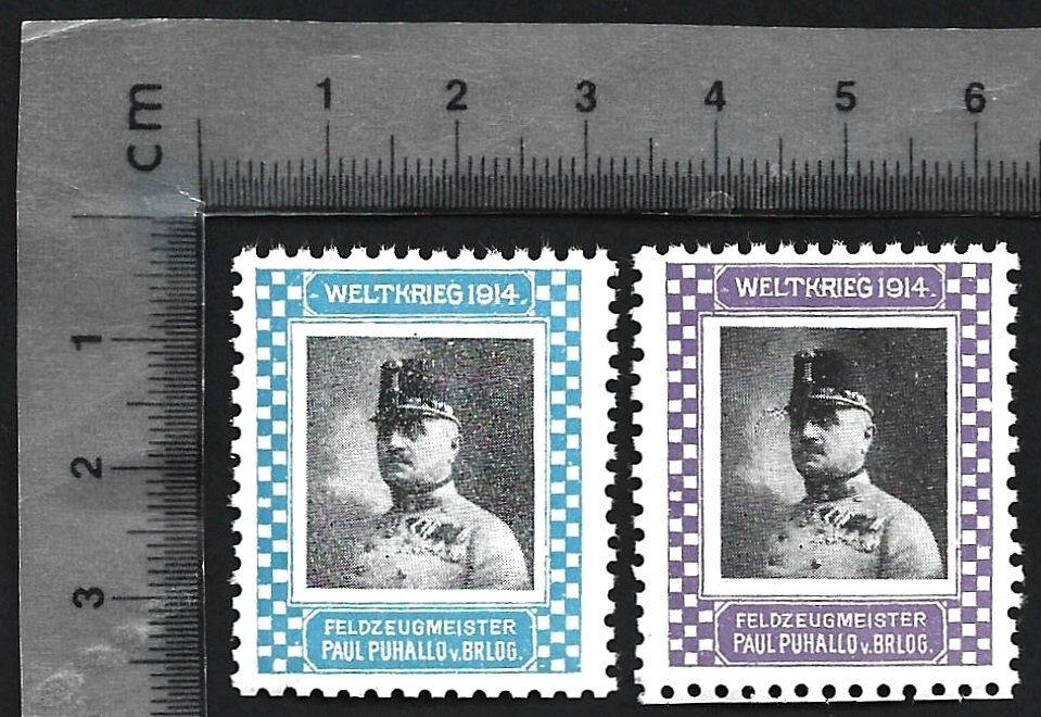 Germany WWI WELTKRIEG 1914 poster stamps (2) Feldzengmeister Paul Puhallo vBrlog