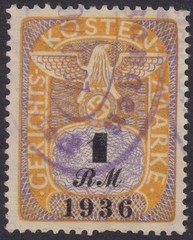 Stamp Germany Poland Revenue WWII Court Document Fee 1936 1 RM Used
