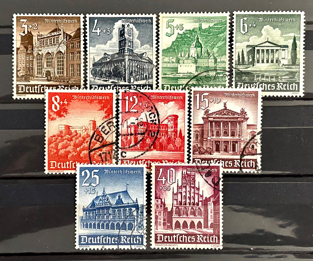 German Stamps full set of 9 Stamps 1940 – Winter Relief Buildings used /60