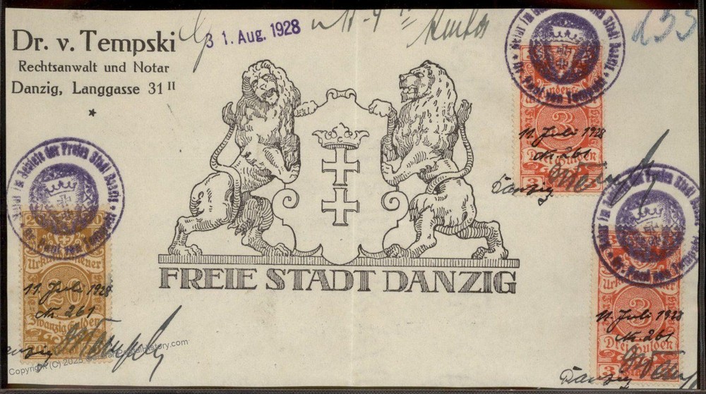 Danzig Poland Germany 20G 3G Urkundensteuer Document Revenue Stamp 90964