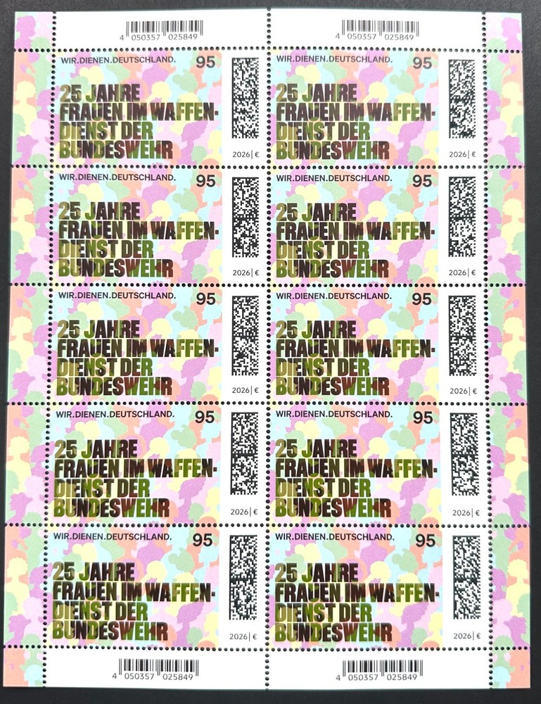 GERMANY 2026 WOMEN IN GERMAN ARMY €0.95 Mi. 3973 SHEET/NEW SHEET GERMANY