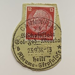1936 HINDENBURG 12 GERMANY STAMP WITH INTERESTING RHEUMATISM CANCEL