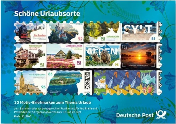 Germany 2026 Beautiful Vacation Destinations Thematic Pack 10 Stamps + 5 Regular
