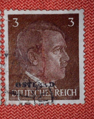 Deutsches Reich 1940s, 2 stamps with overprint Ostland, Adolf Hitler, 3Pf, used
