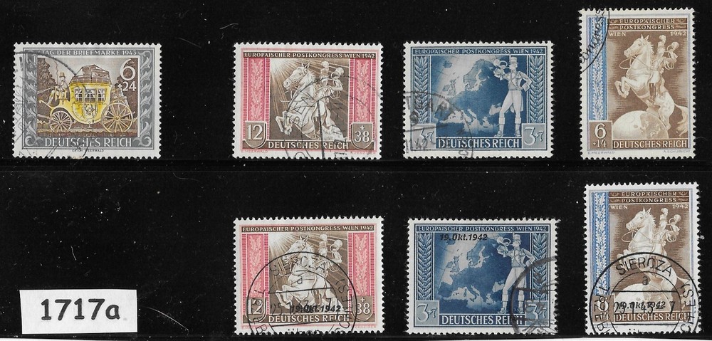 Stamp set with overprints B209-215 WWII 1942 Postal Congress Vienna Austria