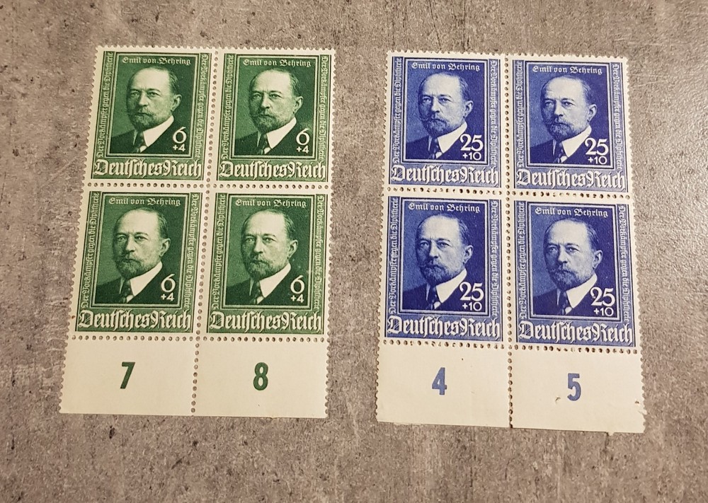 DEUTSCHES REICH-1940-EMIL VON BEHRING SETS IN BLOCKS OF FOUR MNH
