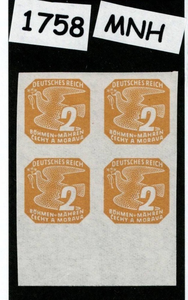 MNH stamp block Sc P11 Newspaper German Occupied Czechoslovakia WWII 1943 #1758