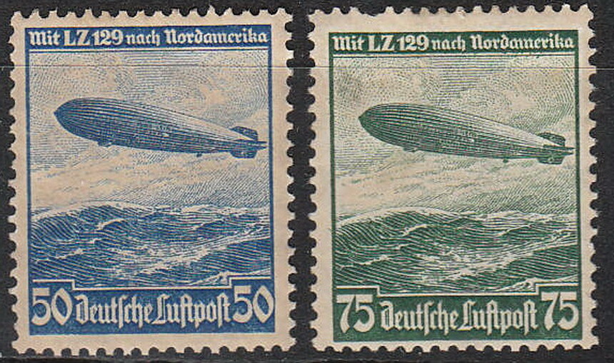 Stamp Germany Mi 606-7 Sc C57-8 1936 Reich Airship Hindenburg Zeppelin MNG