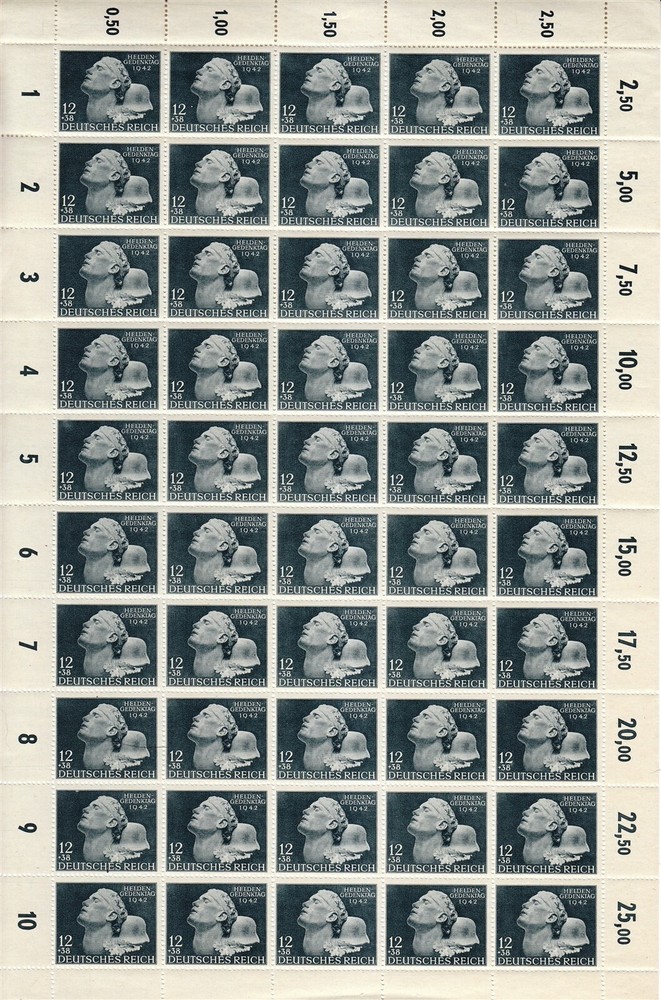 Stamp Germany Mi 812 Sc B202 Sheet 1942 WWII Fascism Memorial Dead Fighter MNH