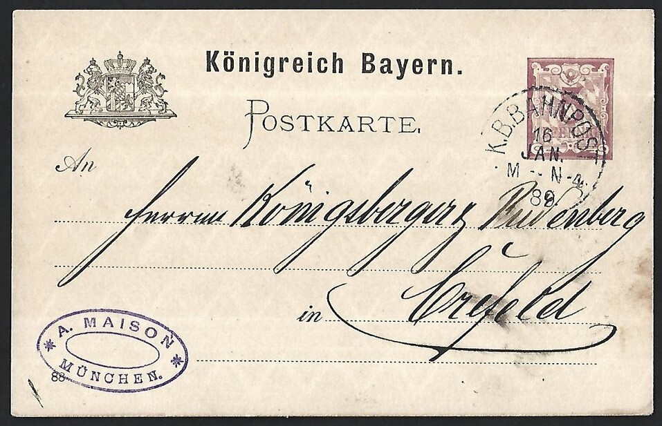 TPO Travelling Post Office Germany Bavaria K.B. BAHNPOST postcard 1889