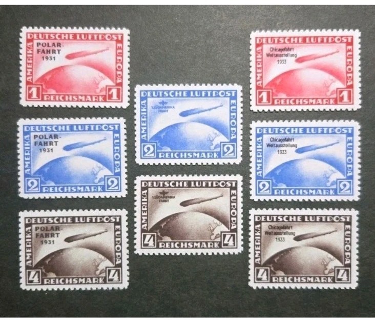 Germany #C38-45 Chicago Polar South America Flights Zeppelin Stamp Replica Set