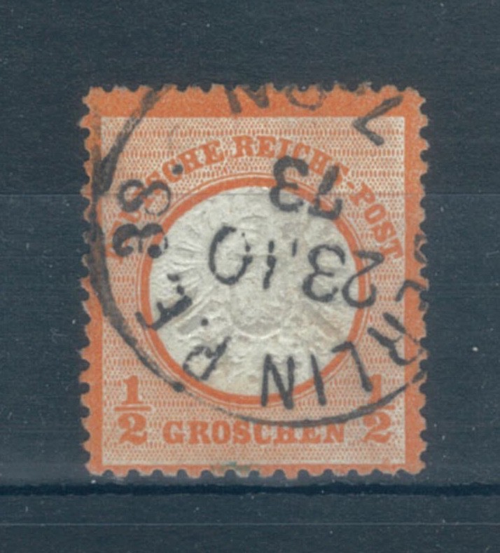 German Empire 1872 Arms embossed large shield 1/2g orange stamp. Used. Sg 18