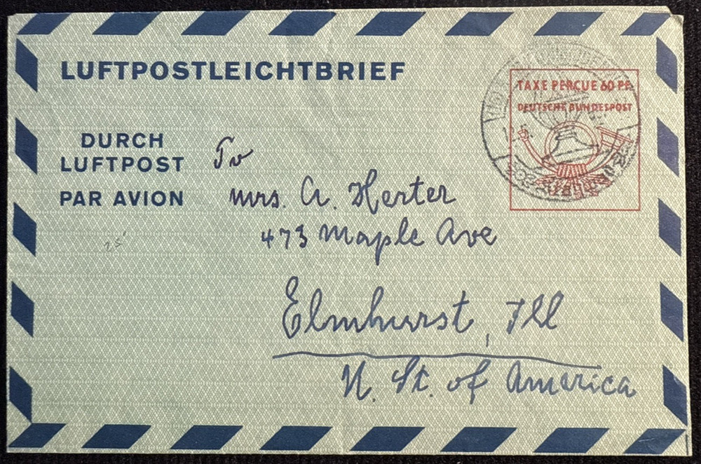 Germany 60pf Aerogram Airpost List Letter Sent Internationally