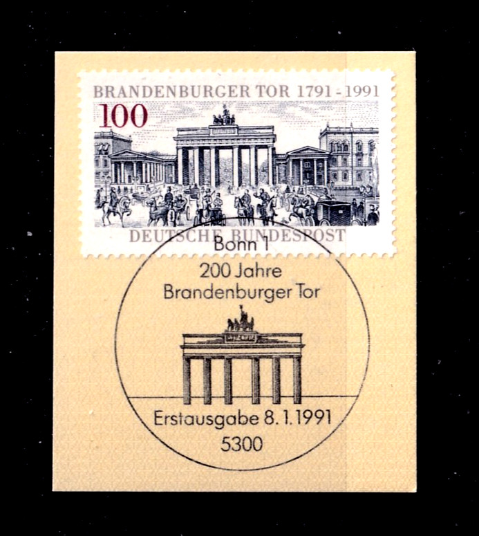 Germany Brandenburg Gate MICHEL 1492 1991 Bonn Stamp Tracked Portion ETB
